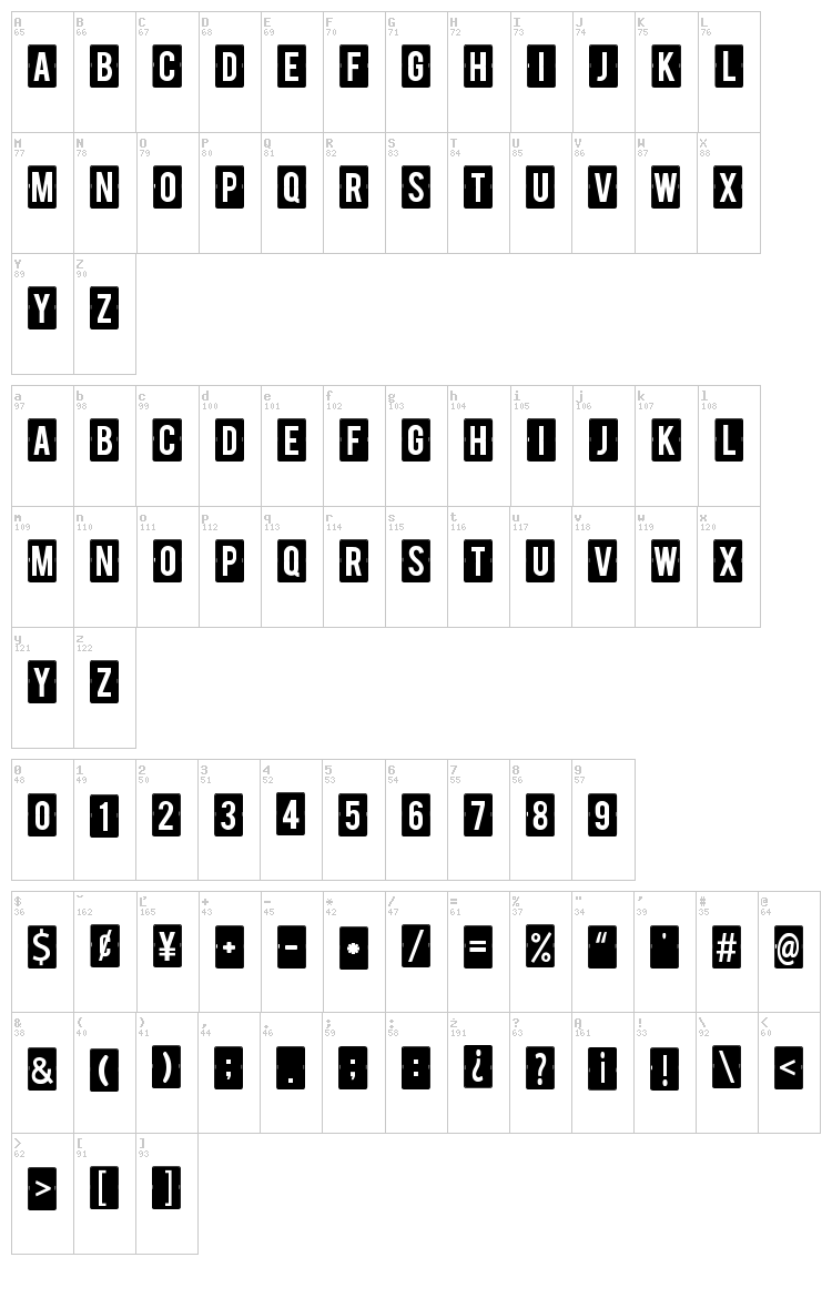 Calendar Note TFB font map